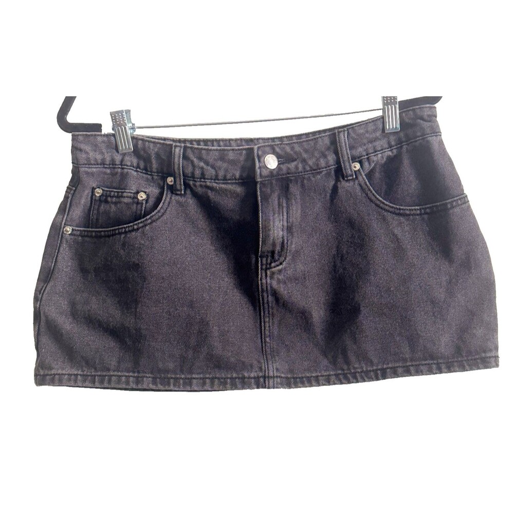 Edikted Black Washed Denim Micro Skirt Low Rise Grunge Punk Alt Festival L